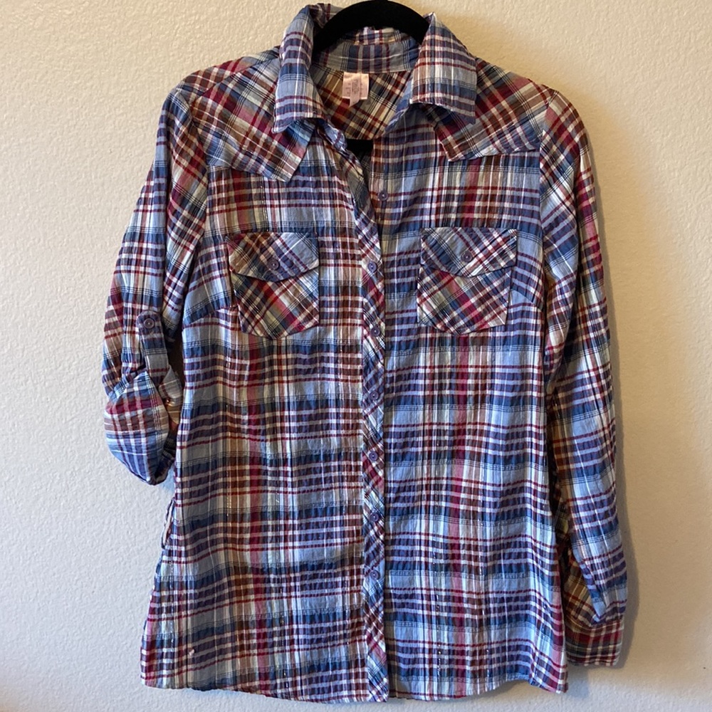 Vintage Y2K Red White Blue Button Down Plaid